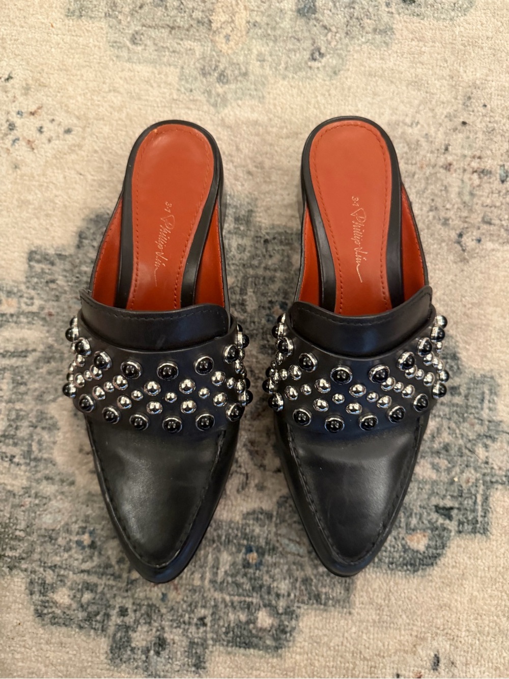 Genuine Italian Leather Studded Pointed Toe Mules